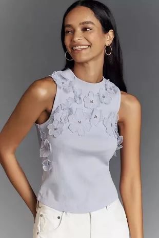 Sleeveless 3D Floral Appliqué Top