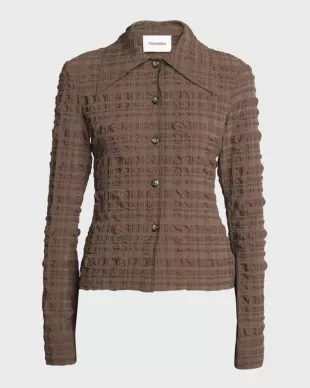 Lotte Button-Front Check Seersucker Shirt