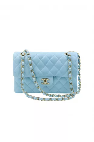 Sky Blue Double Flap Caviar Leather Purse