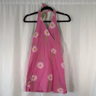 Pink Tie Neck Smocked Dress