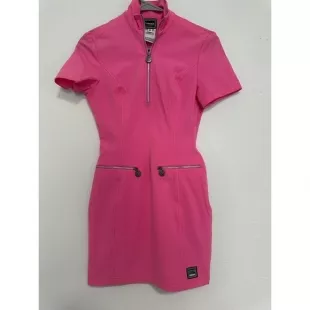 Pink Zip Front Short Sleeve Sheath Dress