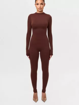 Brown Long Sleeve Jumpsuit