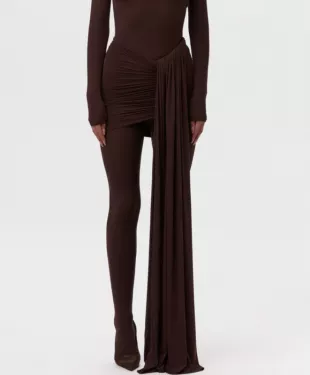 Brown Draped Mini Skirt