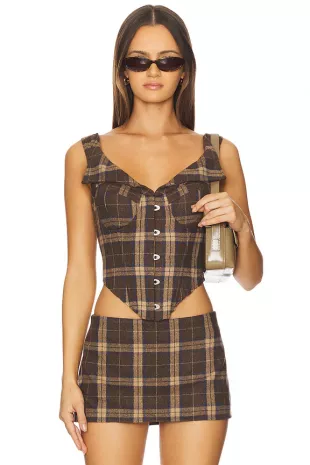 Brown Plaid Corset Top