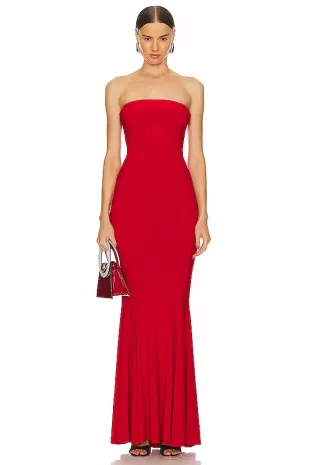 Red Strapless Fishtail Gown