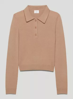 White Long-Sleeve Polo Knit Top