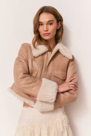Tan Shearling Lined Leather Jacket
