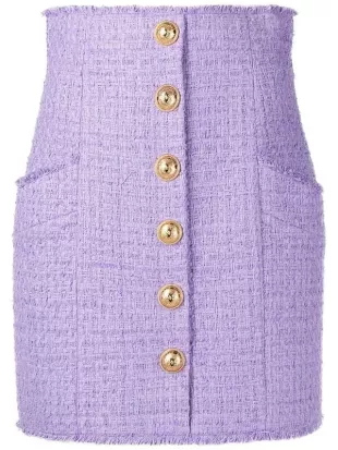 Button-detail Tweed Skirt