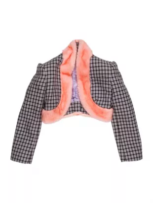 Plaid Fur Trim Jacket