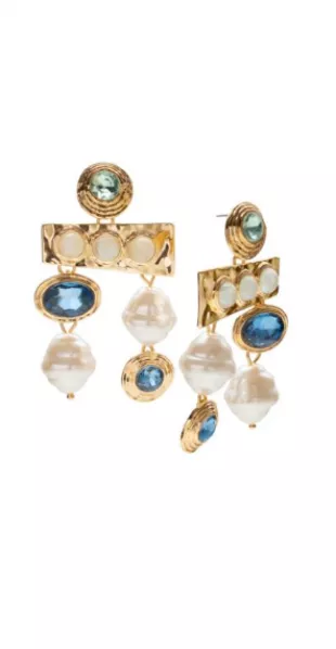 Gold Tone Mixed Stone Statement Earrings