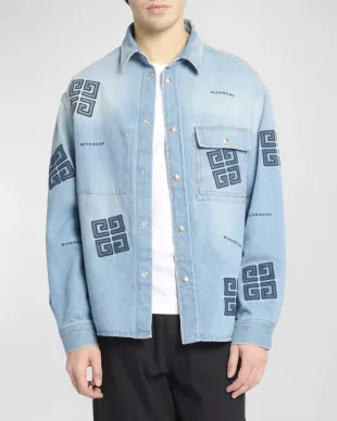 4G Embroidered Denim Sport Shirt