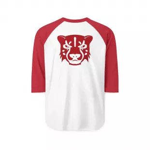 Red Tiger Face DTG Print Raglan Baseball Tee