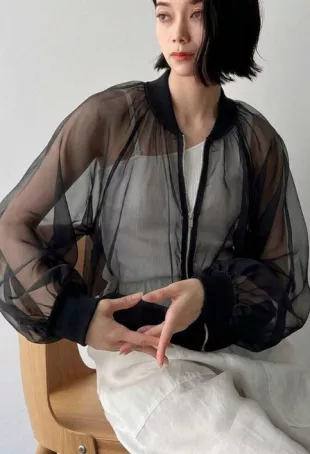 Women's Casual Sheer Mesh Jacket, Spring