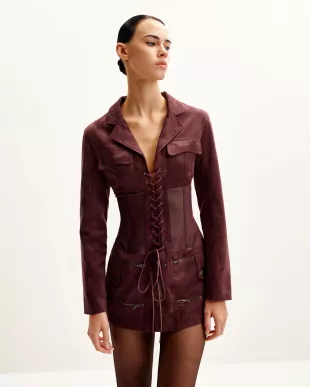 Faux Suede Corset Jacket Mini Dress