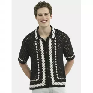 Faux Crochet Button-Up Polo Shirt