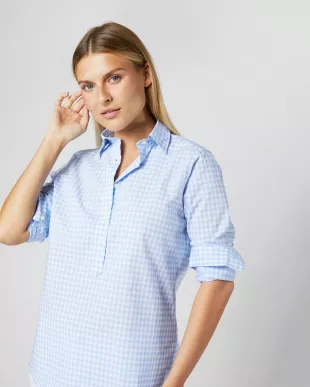 Blue Gingham Button‎ Down Popover Shirt