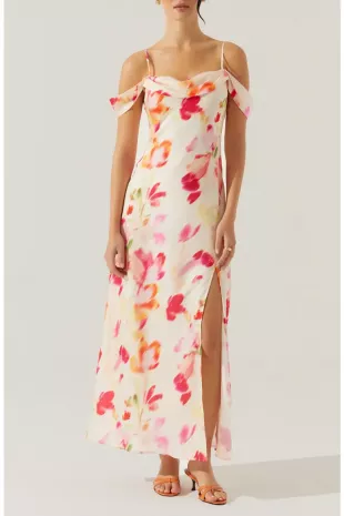 Kitura Abstact Print Cold Shoulder Dress
