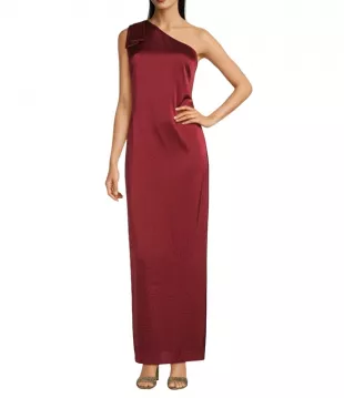 Julie Satin Back Crepe One Shoulder Sleeveless Maxi Dress