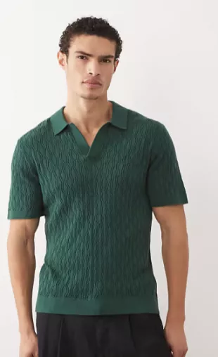 Knitted Short Sleeve Polo in Green