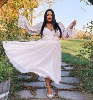 Knee-Length Tiered Puff Dress