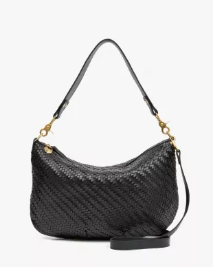 Black Woven Leather Shoulder Bag.