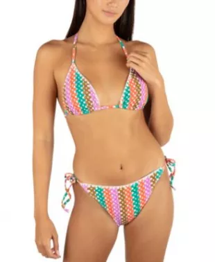Juniors' Printed Crochet Triangle Bikini Top & Bottoms