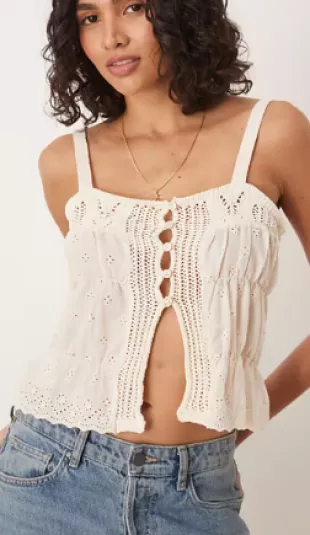 Crochet Tie Front Knit Cami Top