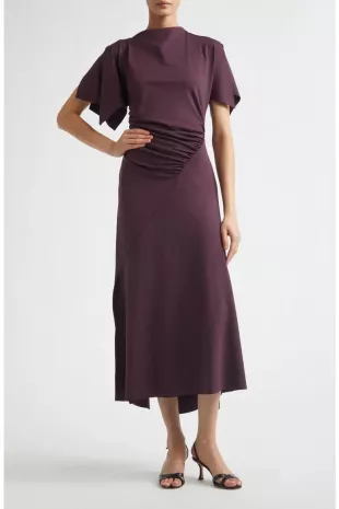 Blousey Midi Dress in Black Currant