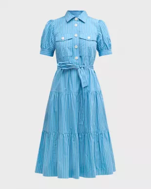 Buffy Striped Cotton Midi-Dress