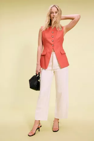 Lois Linen-Blend Button-Front Vest in Persimmion