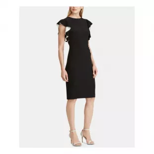 Black Petal Sleeve Knee Length Sheath Dress