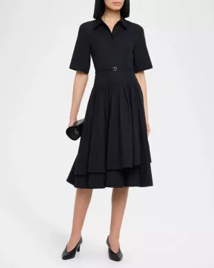 Short-Sleeve Belted A-line Dress