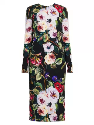Floral Silk-Blend Sheath Midi-Dress
