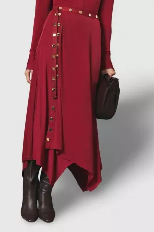 Crepe Hanky Hem Eyelet Maxi Skirt