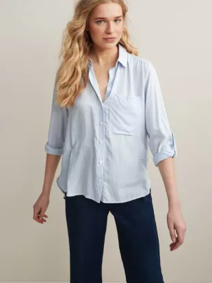 Blue/White Stripe Long Sleeve Smart Shirt