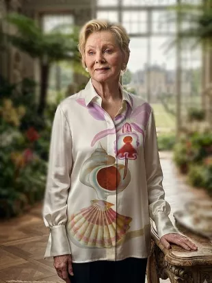 Jean Smart Hacks S04 Tea Cup Printed Silk Shirt