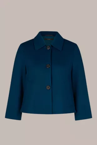 Wool Jersey Short Blazer in Petrol Blue