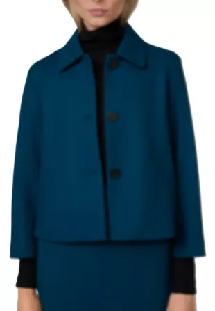 Wool Jersey Short Blazer in Petrol Blue