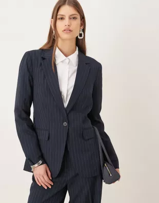 Vila Tailored Blazer Co Ord in Navy Pinstripe