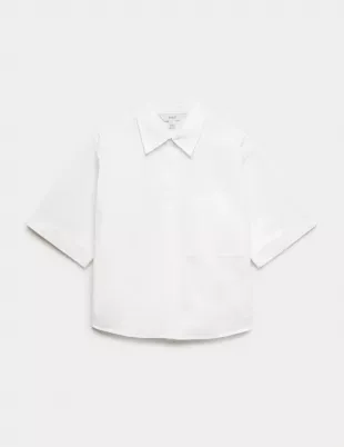 Pure Cotton Collared Boxy Shirt