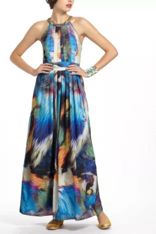 NEW Anthropologie RANNA GILL Blue Gold Beaded TROPICALIA DRESS Size XS RARE