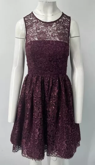 Alice + Olivia ophelia purple lace fit & flare dress with pink lurex size 6