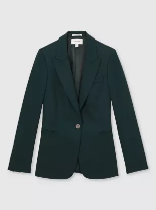 Green Jade Wool Blend Single-Breasted Suit Blazer