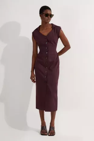 Pinstripe Corseted Tailored Pencil Midi Dress