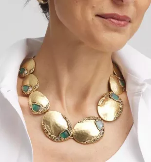Aqua & Gold Collar Necklace