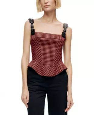 Checked Buckle Strap Corset Top