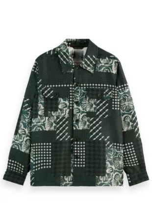 All The Queens Men S05 Sky Black Green Patchwork Overshirt