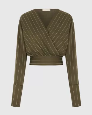 Zoe Pinstripe Elastic Wrap Satin Top