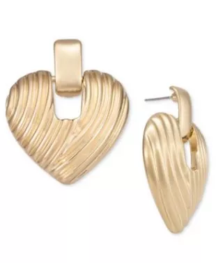 Gold-tone Ribbed Heart Earrings