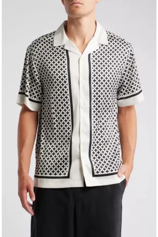 Geo Print Satin Camp Shirt